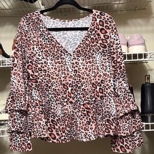 Leopard Print Ruffle Sleeve Top